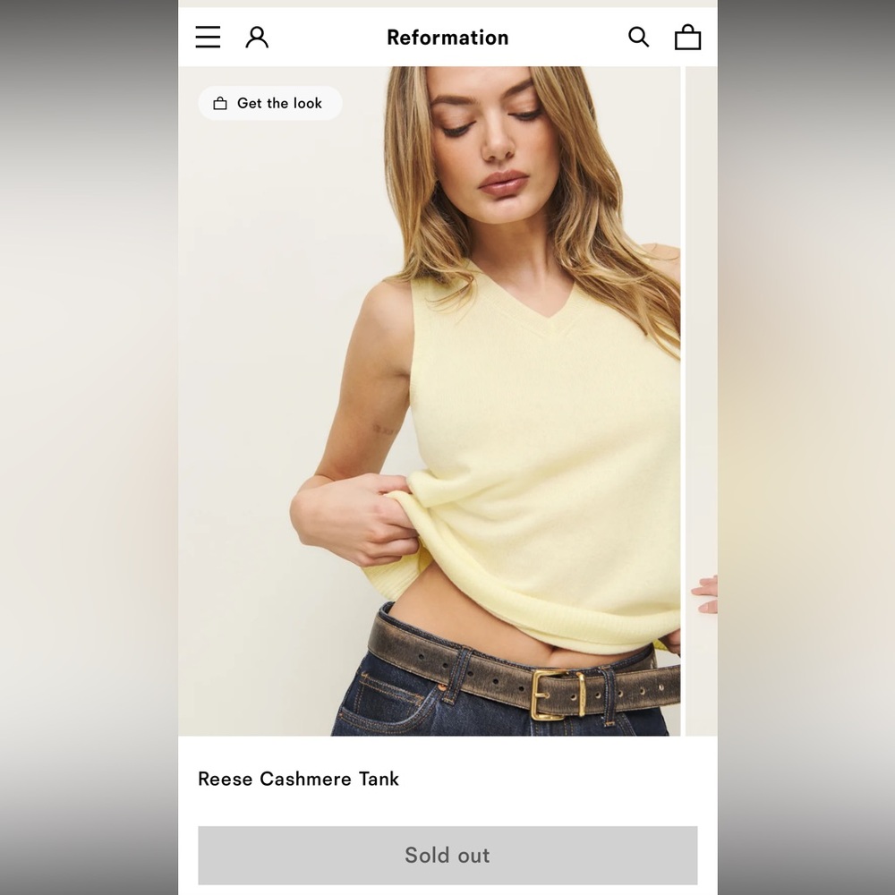 Reformation Light Yellow Cashmere Sleeveless Top